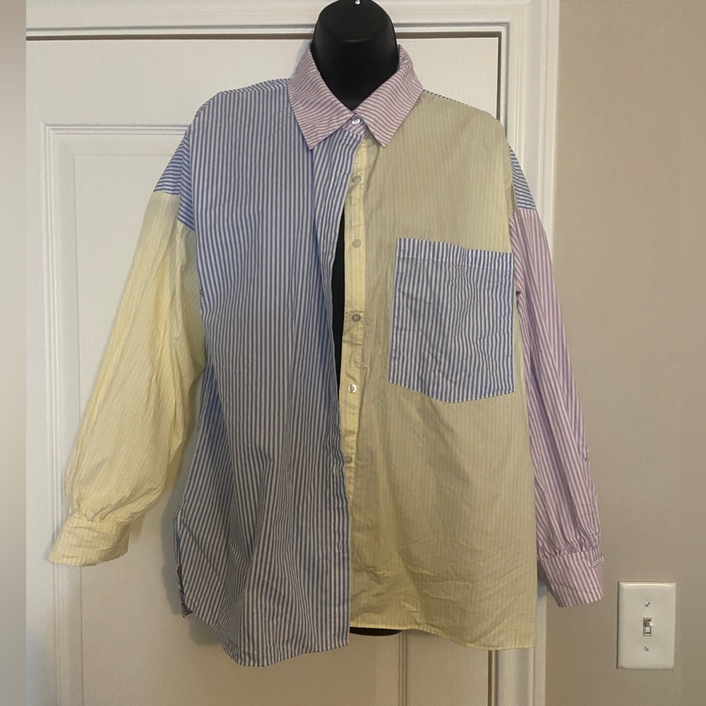 GB Colorblock Oversized Button Down 💛💙💜